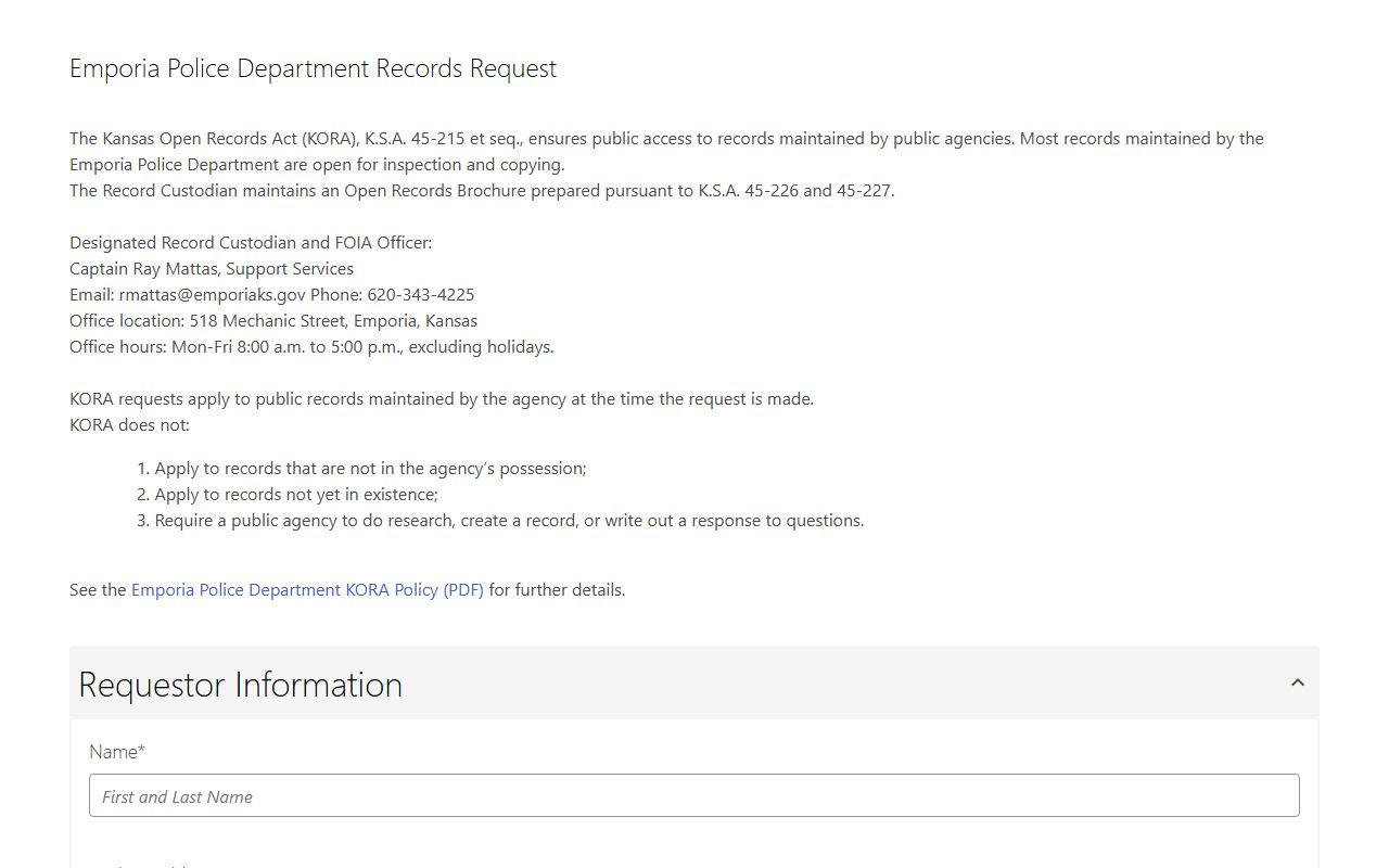 Lyon County Clerk of the District Court records request field inventory