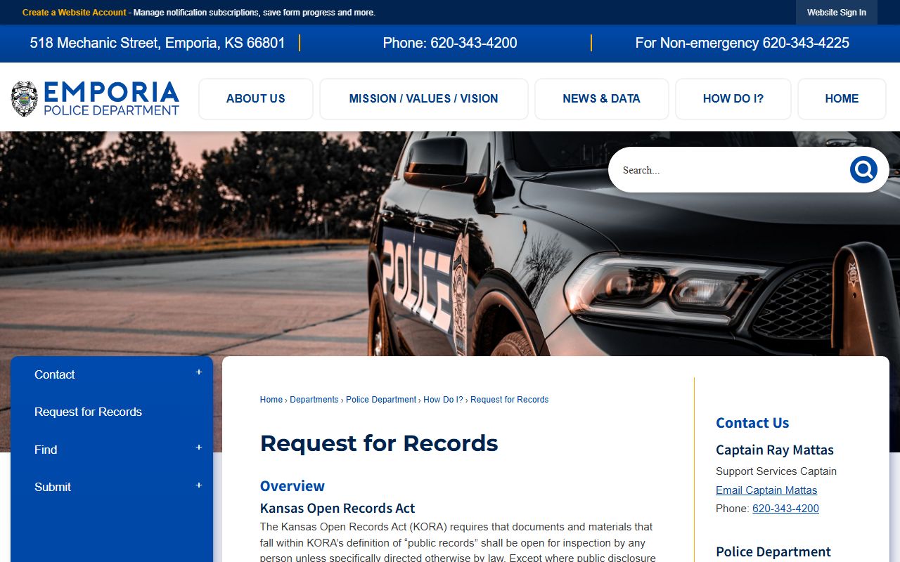 Lyon County Clerk of the District Court records request compared with Emporia police records