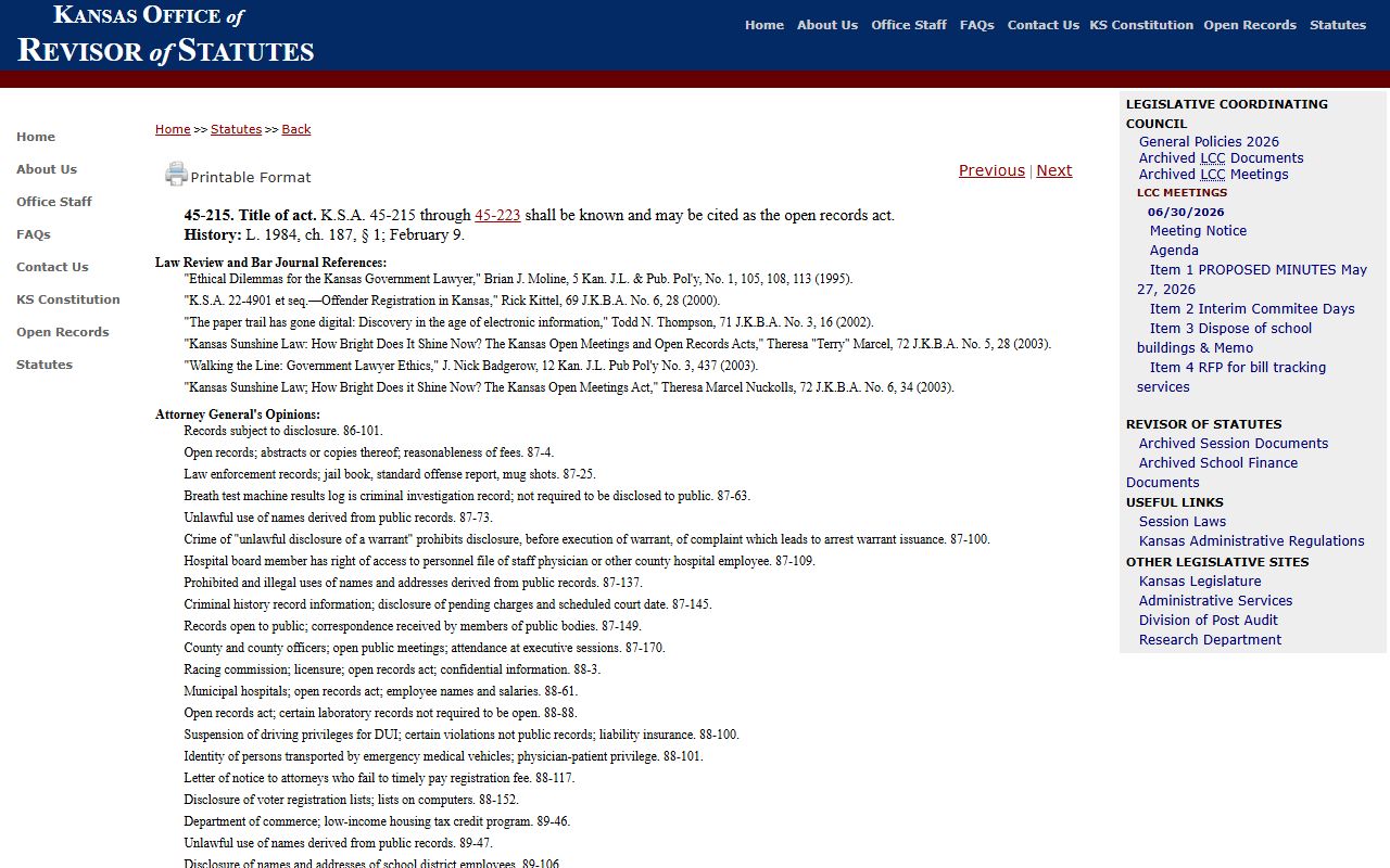 Lyon County Clerk of the District Court Kansas Open Records Act title