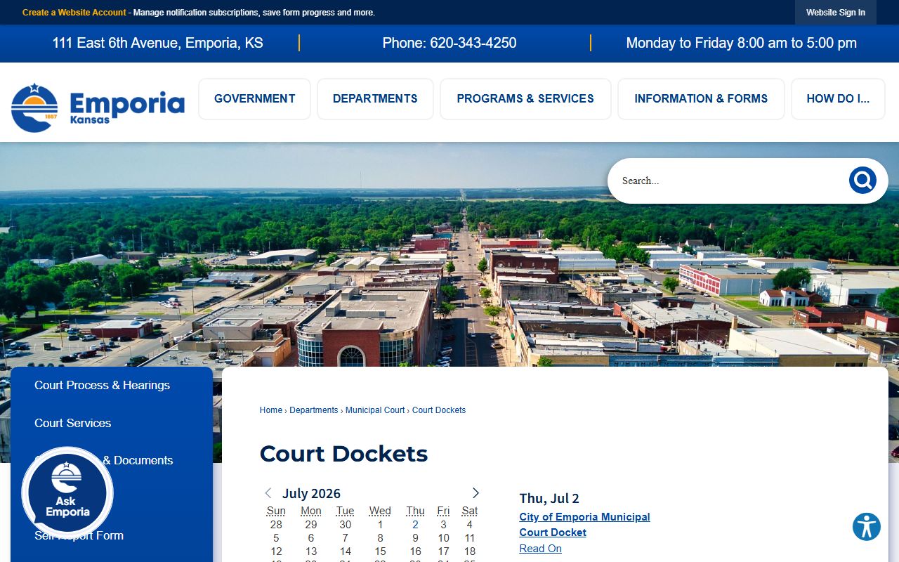Lyon County court dockets Emporia Municipal Court docket calendar