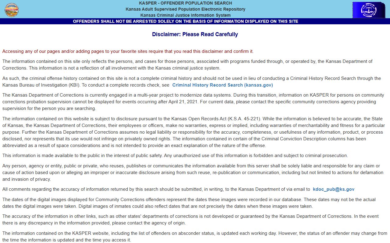 Lyon County inmate records and KDOC KASPER search fields