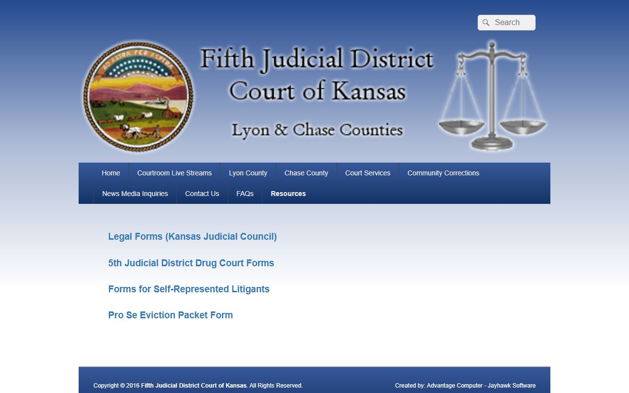 Fifth Judicial District forms page for Kansas court forms