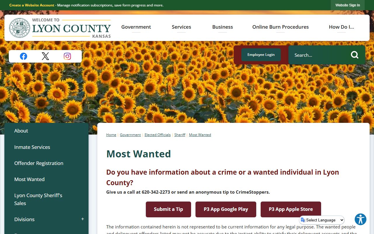 Lyon County warrant search and Most Wanted records